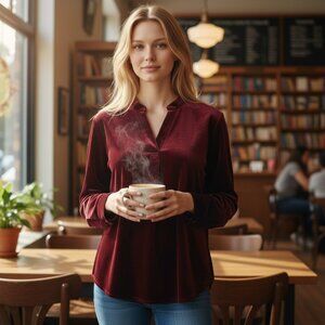 Soft Surroundings Pasada Velvet Top Wine Holiday Popover Women's Large NWT $90